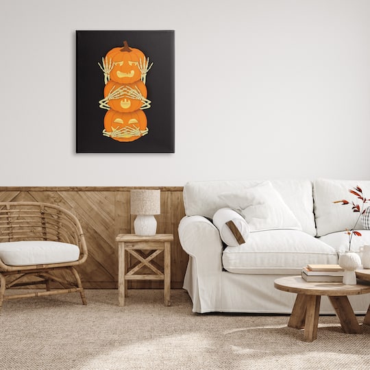 Stupell Industries Hear See Speak No Evil Pumpkins Canvas Wall Art